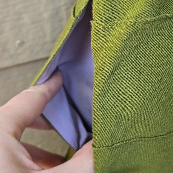 Anthropologie Maeve cotton silk blend army green midi dress 10 pockets - Picture 14 of 16